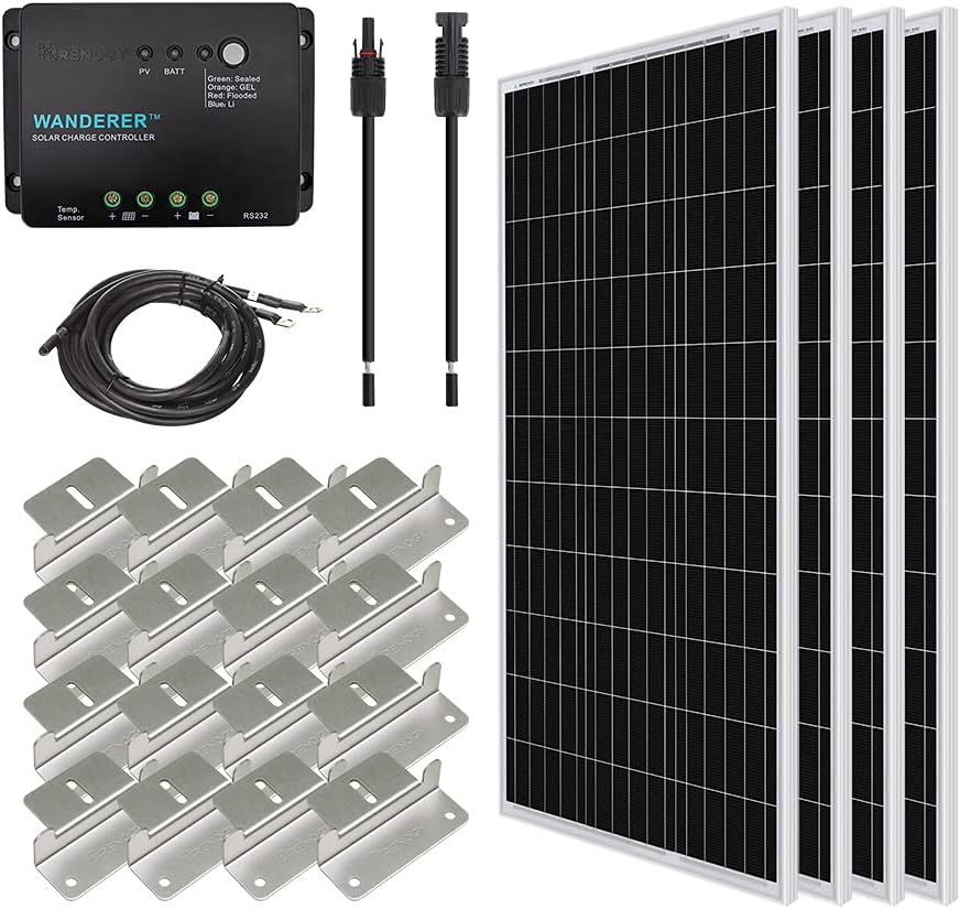 400 Watt 12 Volt Monocrystalline Solar Panel Bundle Kit with 4 pcs 100W Panel and 30A PWM Charge Controller D866