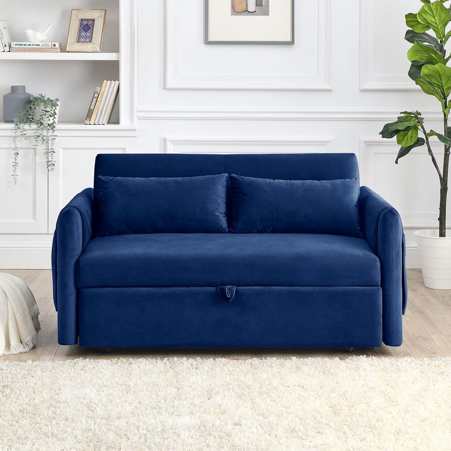 55" Velvet Convertible Sleeper Sofa with Pull Out Bed W171