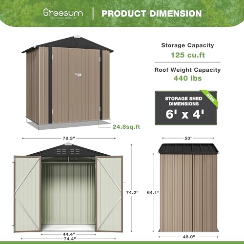 Brown 6 x 8 ft. Metal Outdoor Storage Shed J8590