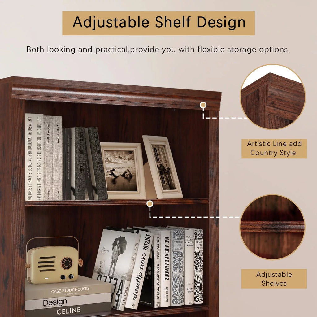 Wooden 5-Shelf Bookcase with Adjustable Shelves F6804