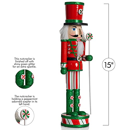 Red White Green Wooden Christmas Nutcracker 15" V22489