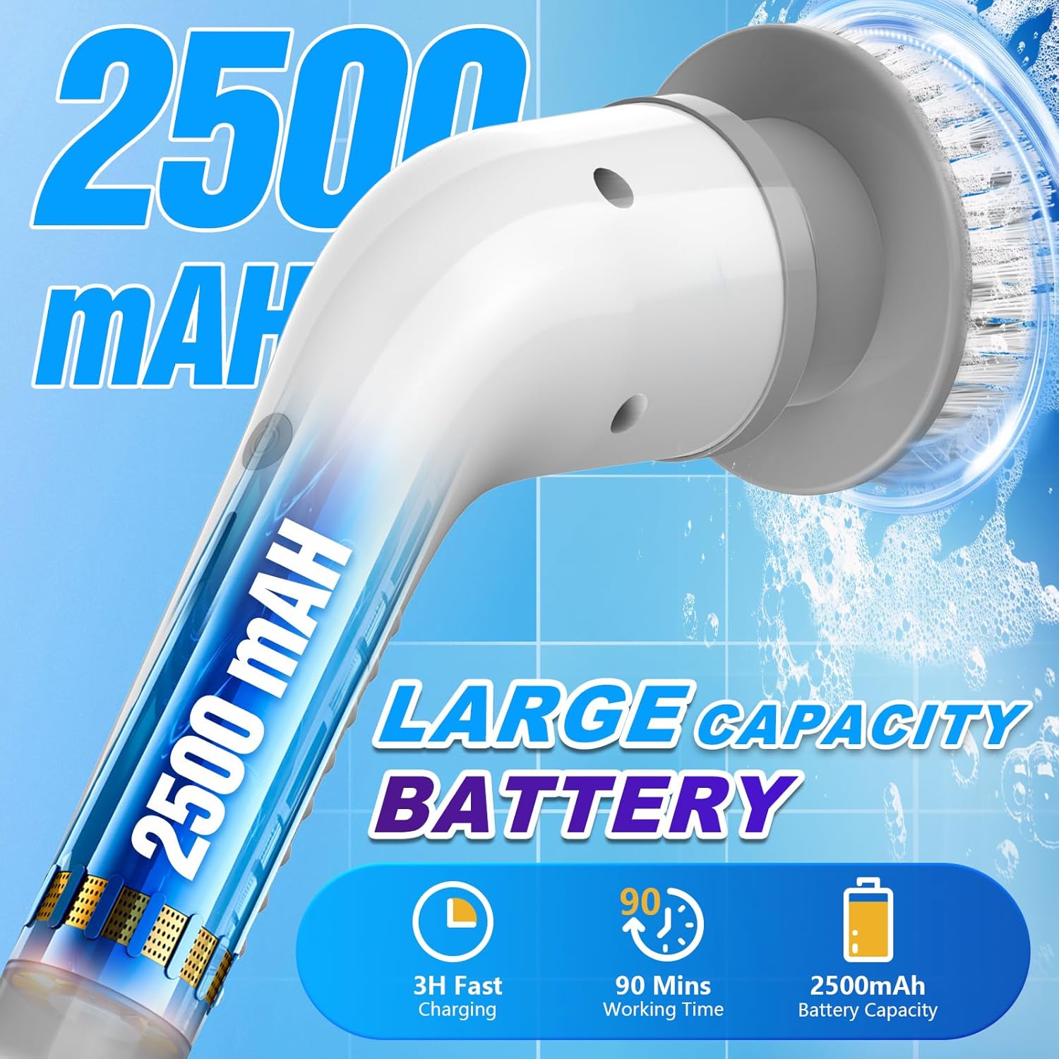 Gray Rechargeable Electric Spin Scrubber with 7 Brush Heads E833