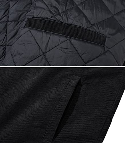 Men's Corduroy Quilted Lined Padded Hoodies Cotton 5 Pockets Hooded Button Down Jackets & Coats Z8539