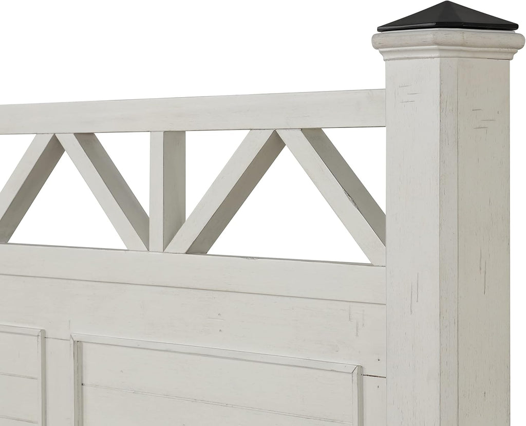Antique White Queen Wood Panel Bed with Dresser, Mirror and Nightstand K3819