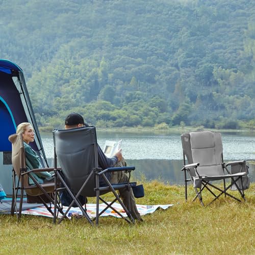 Oversized Folding Camping Chair High Back Heavy Duty with Cup Holder Side Pocket Cooler Bag D365229