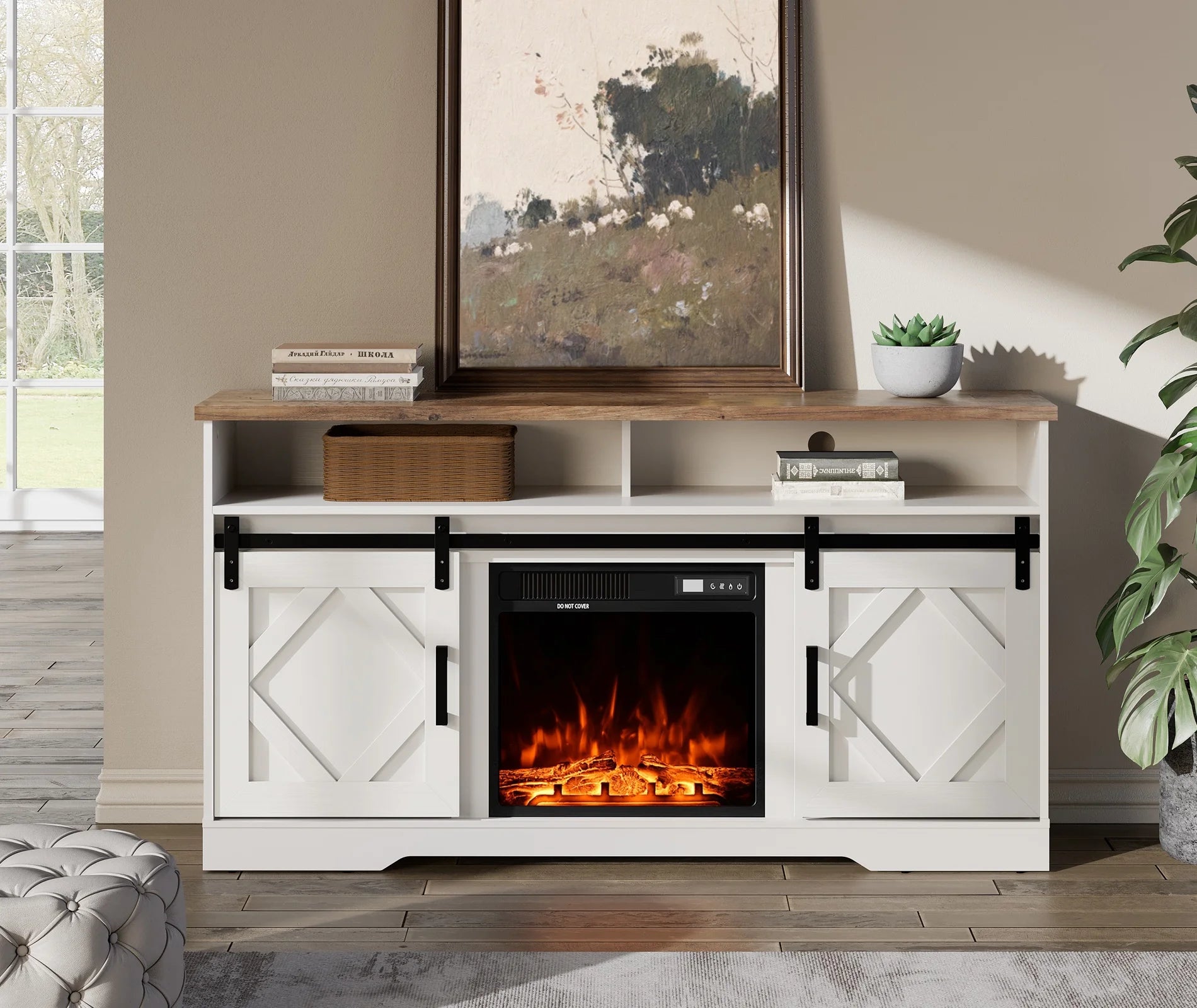 White Wood Electric Fireplace TV Stand W51585
