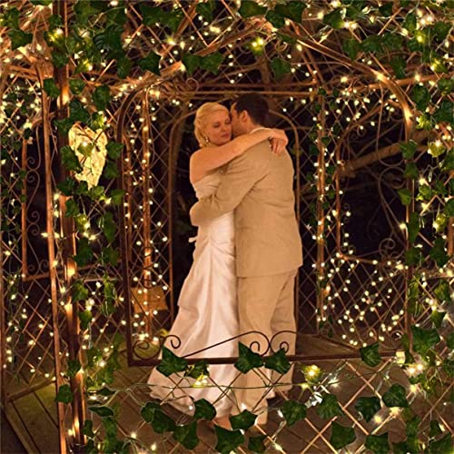 Fake Vines Artificial Ivy Garland with 100 LED String Light Hanging Plants Faux Greenery Leaves 6Pack with 100LED E537