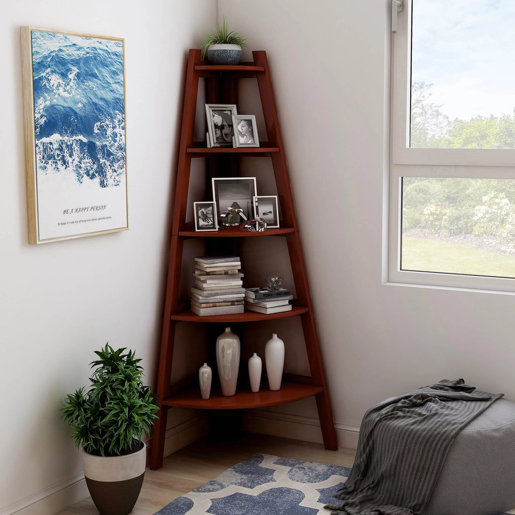 Cherry Finish 5-shelf Corner Bookshelf P893706