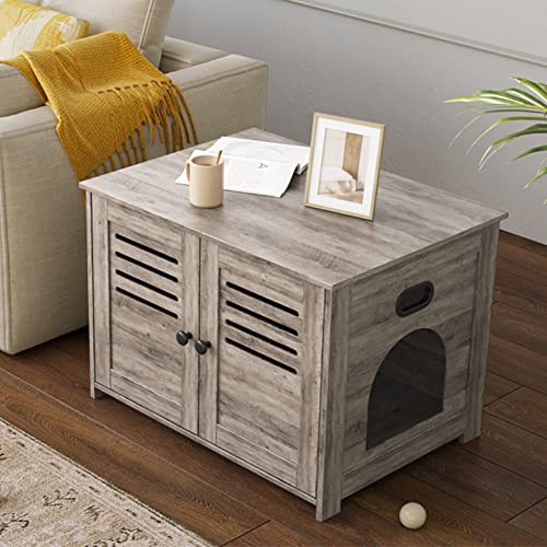 Espresso Wooden Litter Box Enclosure with Double Rooms, 47.2" L862