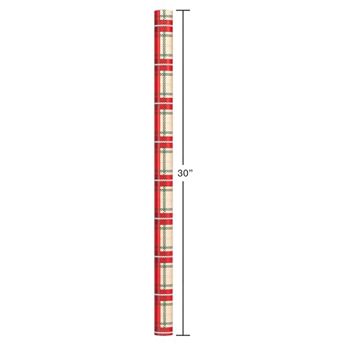 Christmas Wrapping Paper Set, Red and Tan Brown, 120 sq. ft., 4 rolls, 30 in. x 12 ft., 7 Adhesive Bows, 30 Gift Tag Stickers, Plaid, Stripes, and Snowmen X461