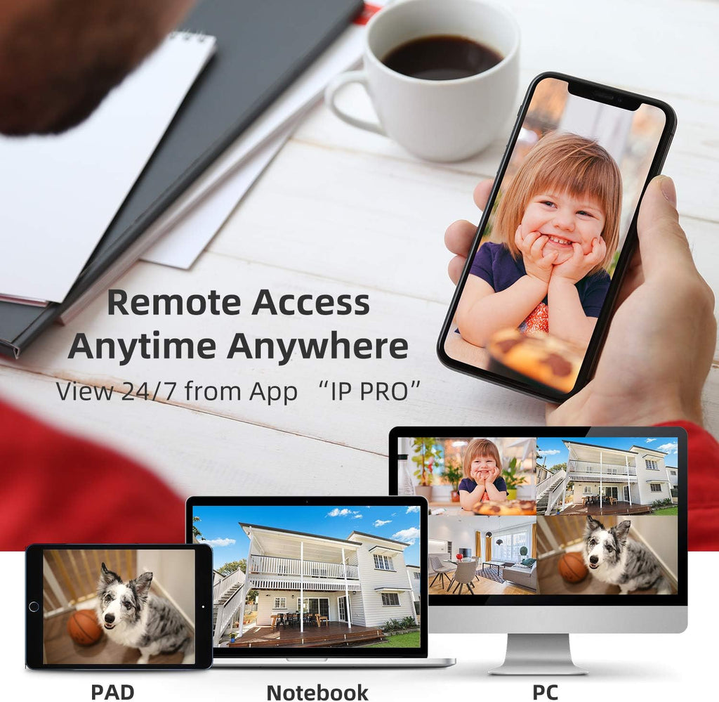 8 Channel 1080P Wireless Security Camera System with 12" Monitor 2TB Hard Drive 4pcs Indoor Outdoor IP Cameras Night Vision D6215
