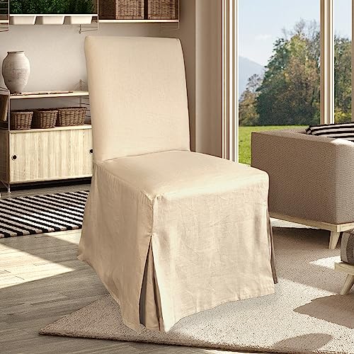 Set of 4 Solid Beige Linen Cotton Dining Chair Cover X156
