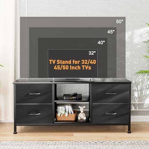 Black Wood Veins TV Stand with 4 Fabric Drawers L6681