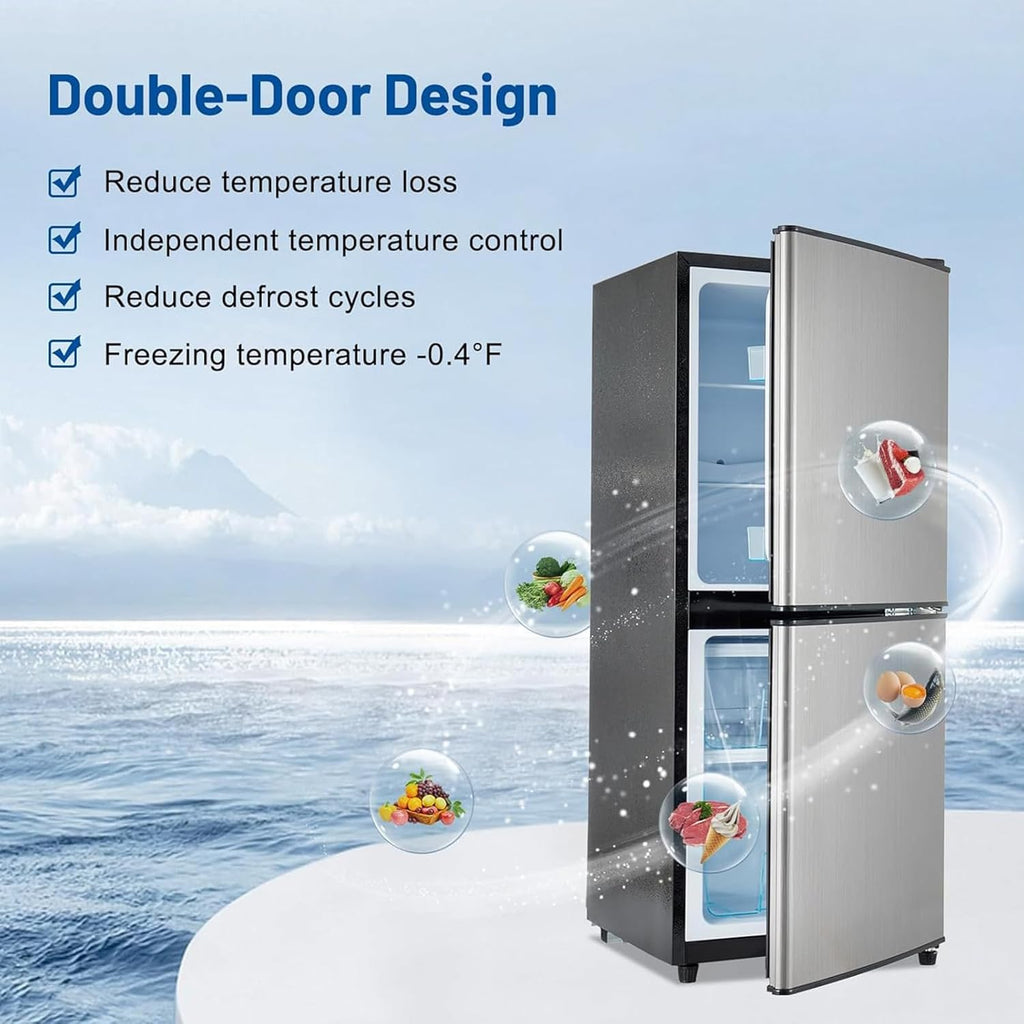 Compact Mini Fridge with Freezer 4.0 Cu.Ft Dual Zone Small Refrigerator P28240