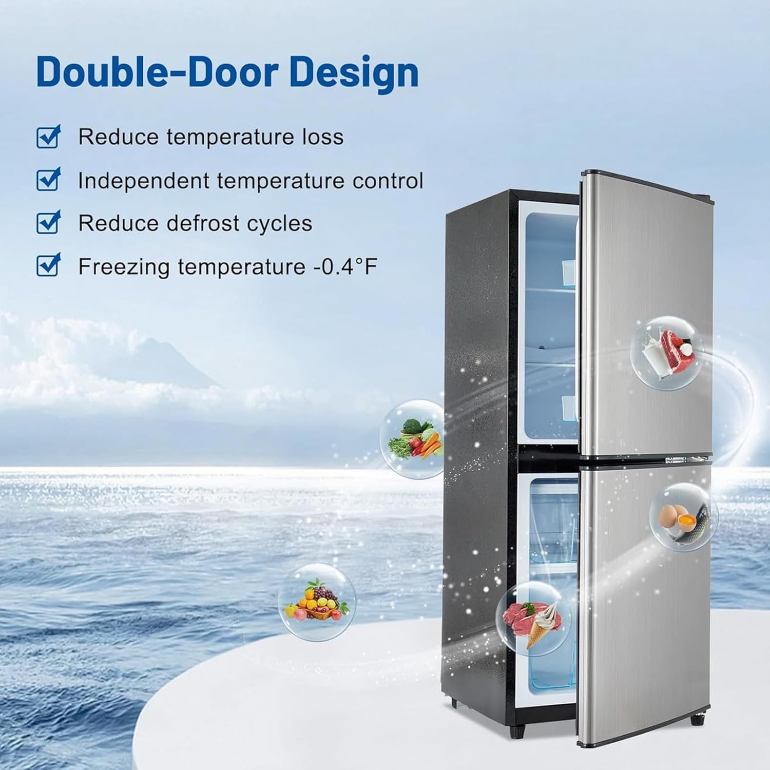 Compact Mini Fridge with Freezer 4.0 Cu.Ft Dual Zone Small Refrigerator P28240