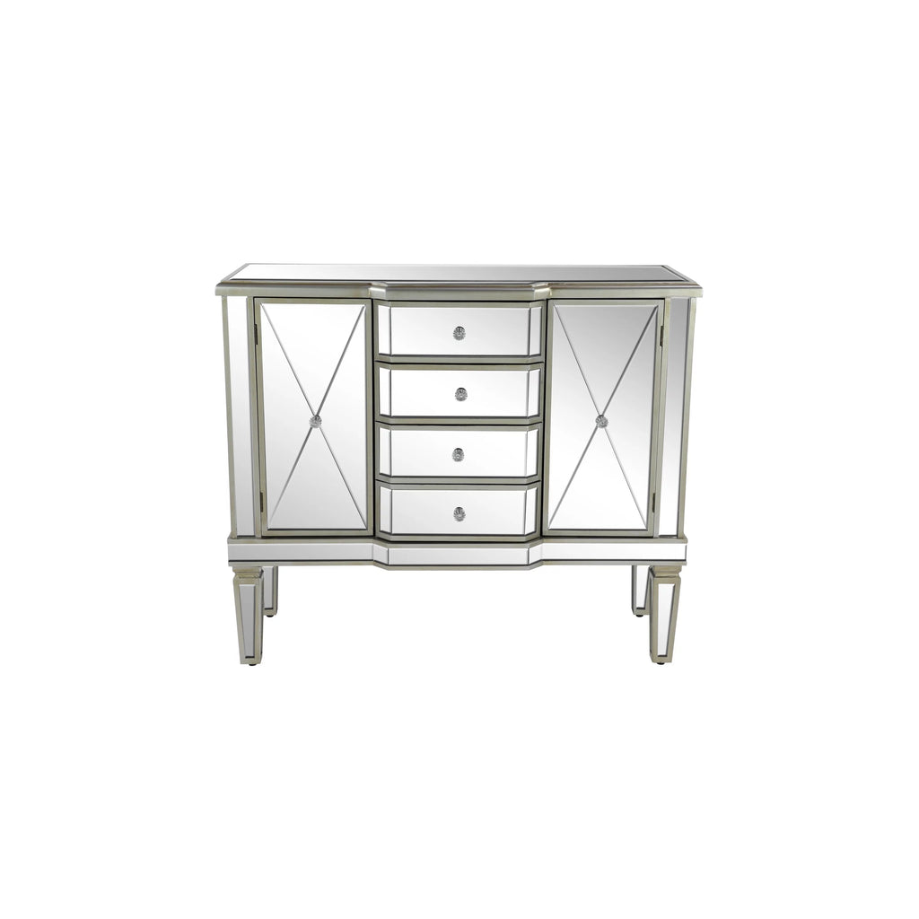 Silver Wood Mirrored Panel 4 Drawers 2 Shelves 2 Doors Buffet T48421