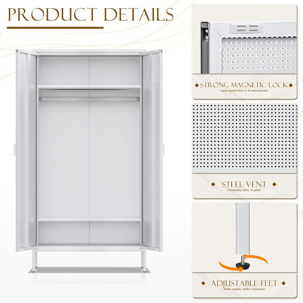 Metal Storage Cabinet with Adjustable Shelf & Removable Hanging Rods N1367