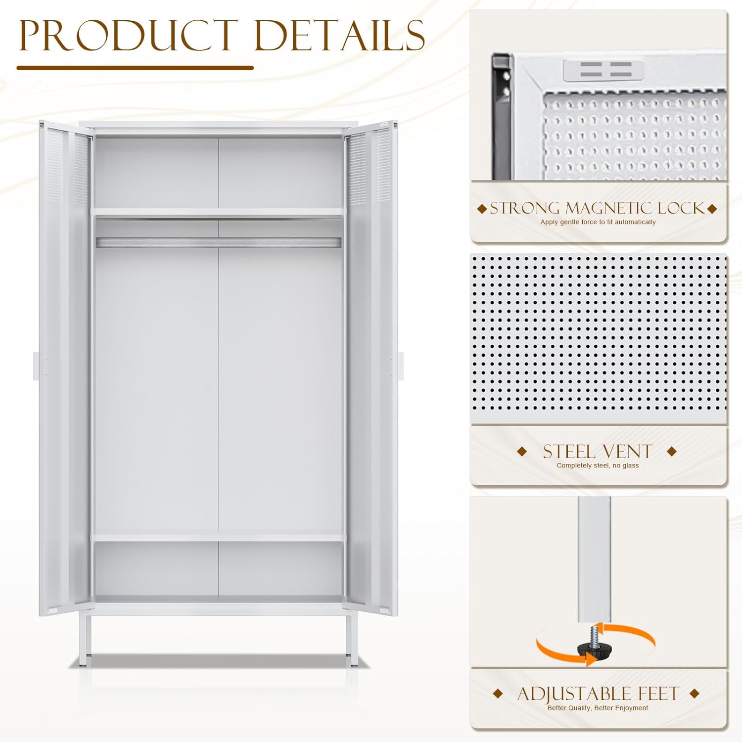 Metal Storage Cabinet with Adjustable Shelf & Removable Hanging Rods N1367