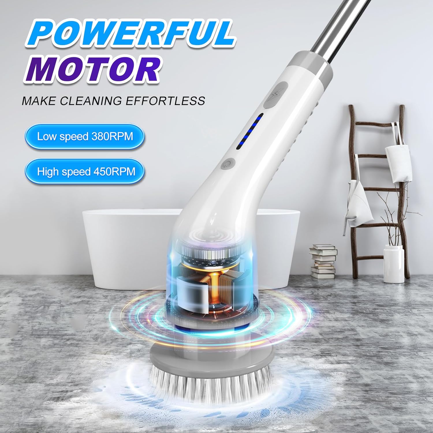 Gray Rechargeable Electric Spin Scrubber with 7 Brush Heads E833