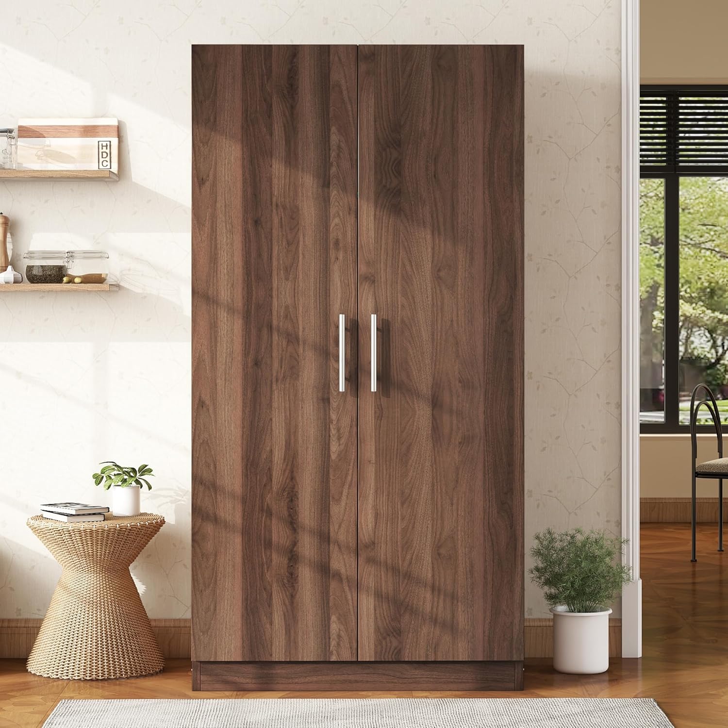 2-Door Wooden Wardrobe Armoire with 3 Storage Shelves R2876