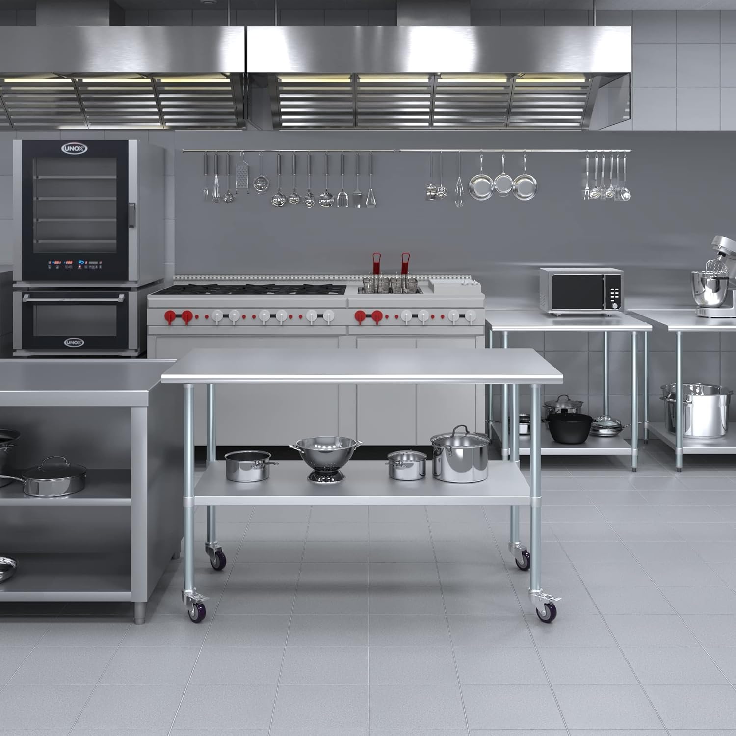 Stainless Steel Work Table with Under-Shelf & 4 Wheels Q14827