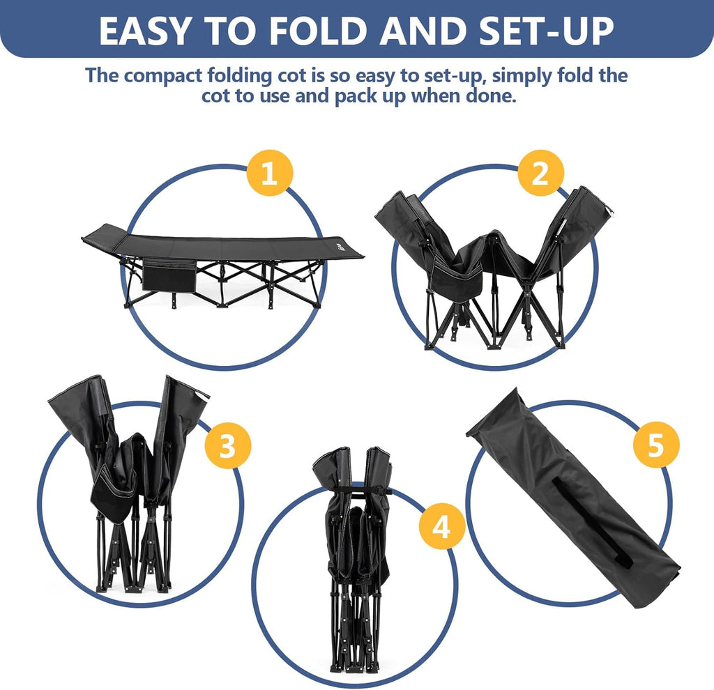 Folding Camping Cot with Carry Bag Black S632