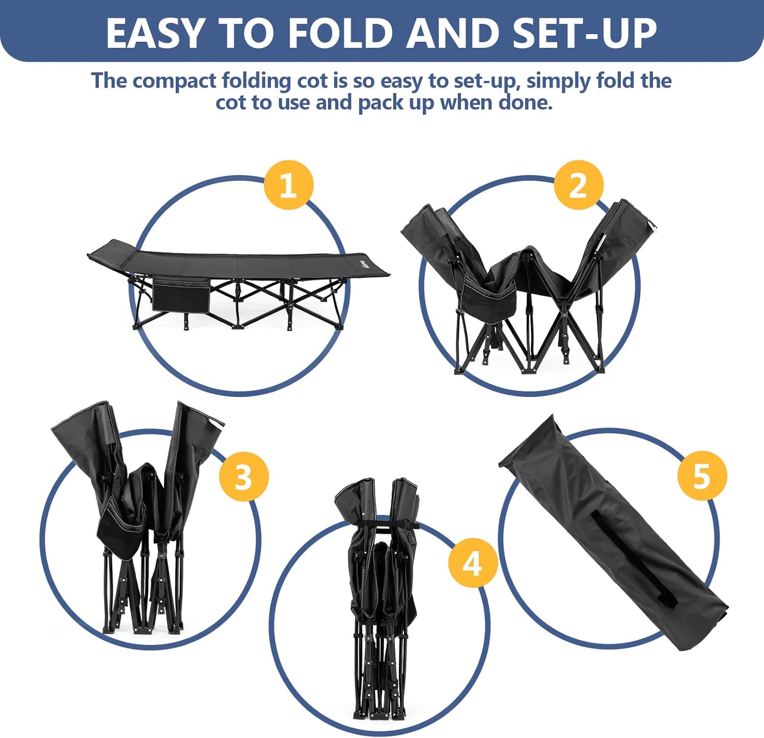 Folding Camping Cot with Carry Bag Black S632