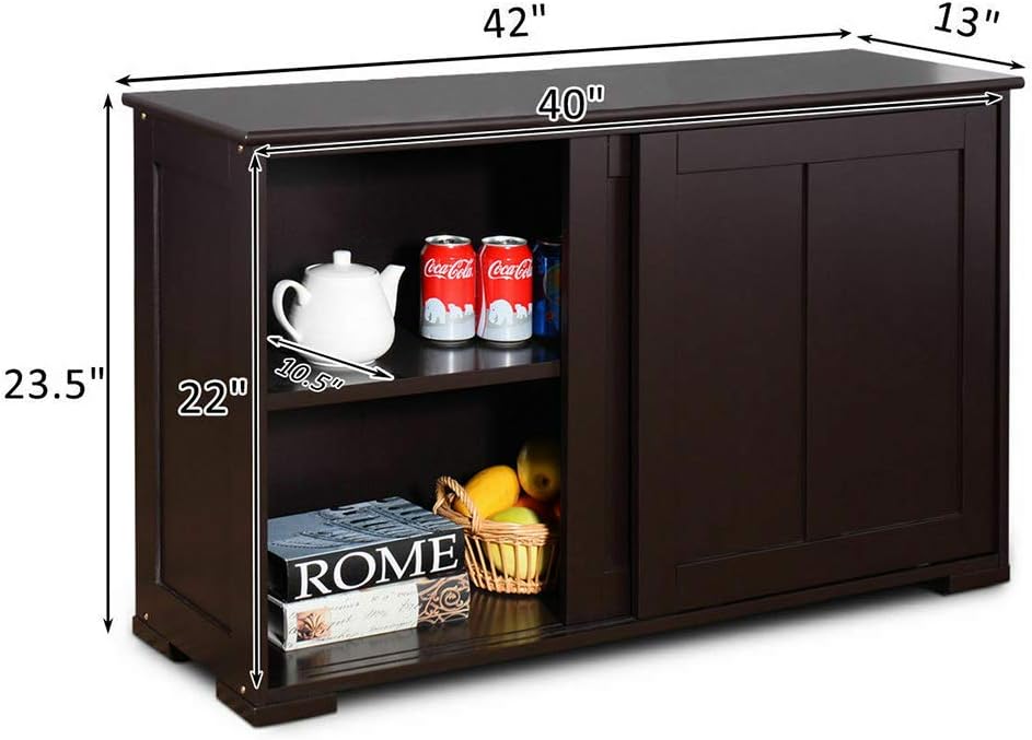 Dark Brown Wood Sliding Door Kitchen Storage Cabinet MDF 42" L × 13" W × 23.5" H D628