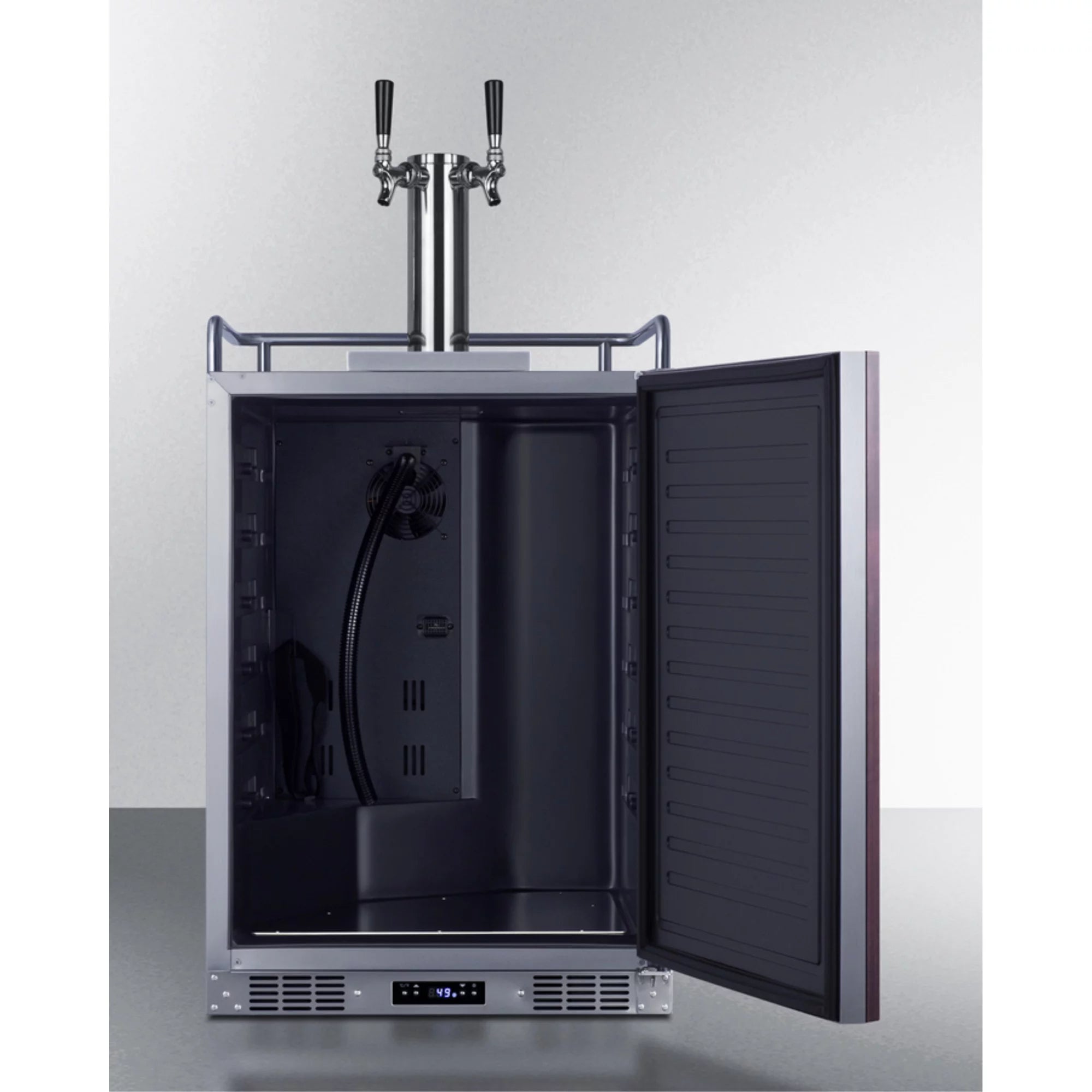 Stainless steel dual tap beer kegerator with panel-ready door L23595