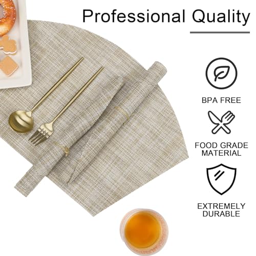 Round Table Placemats Set of 4 Heat Resistant Wipe Clean Tan H3442