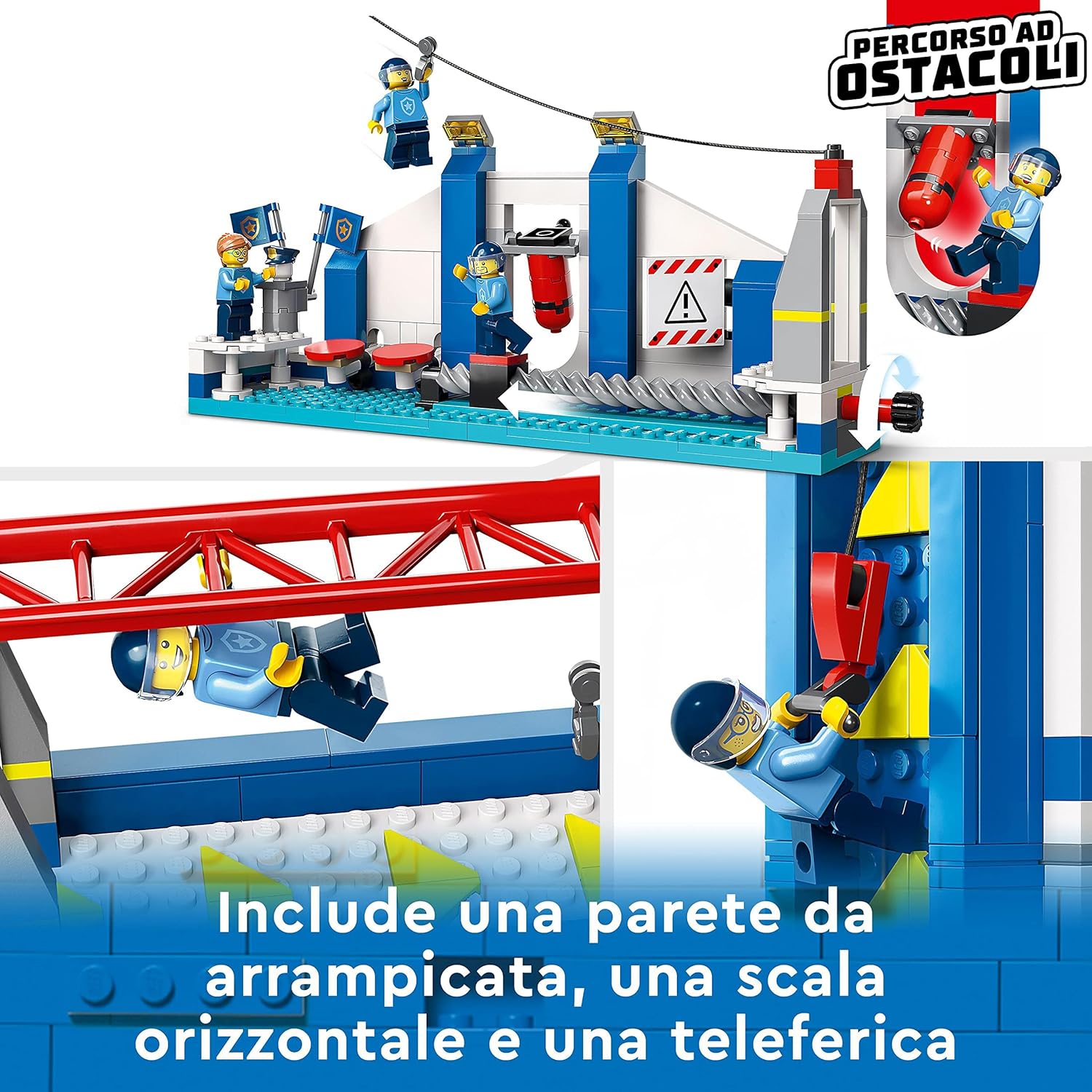 Police Training Academy Station Playset with Obstacle Course, Horse Figure, Quad Bike Toy and 6 Officer Minifigures J52455