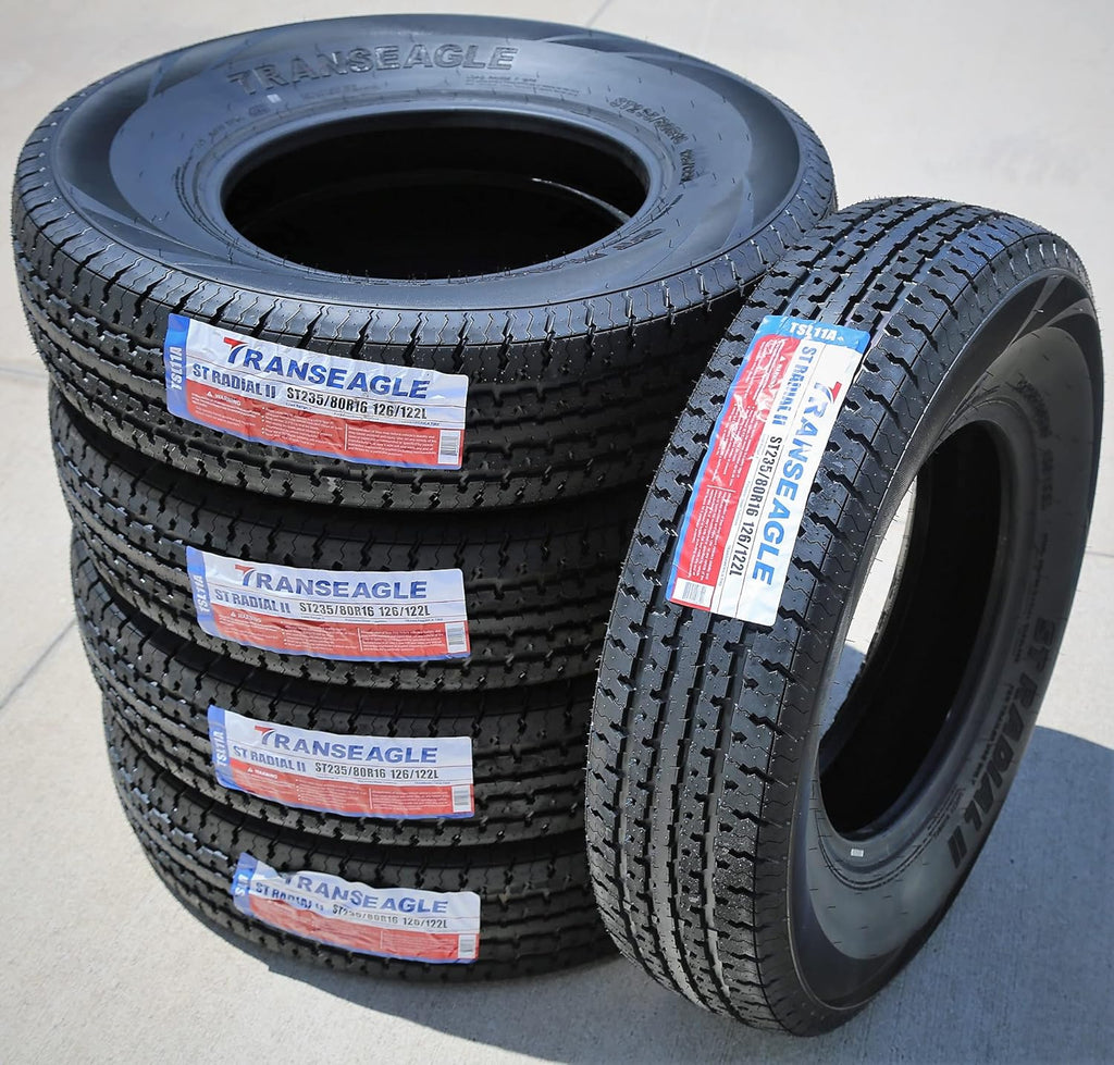 Set of 2 ST235/80R16 Trailer Radial Tires, Load Range F, 12-Ply, Black Side Wall V62504