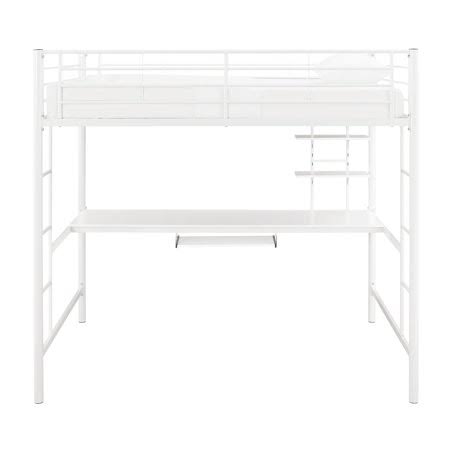 White Full Steel Loft Bed with Wood Workstation X866324