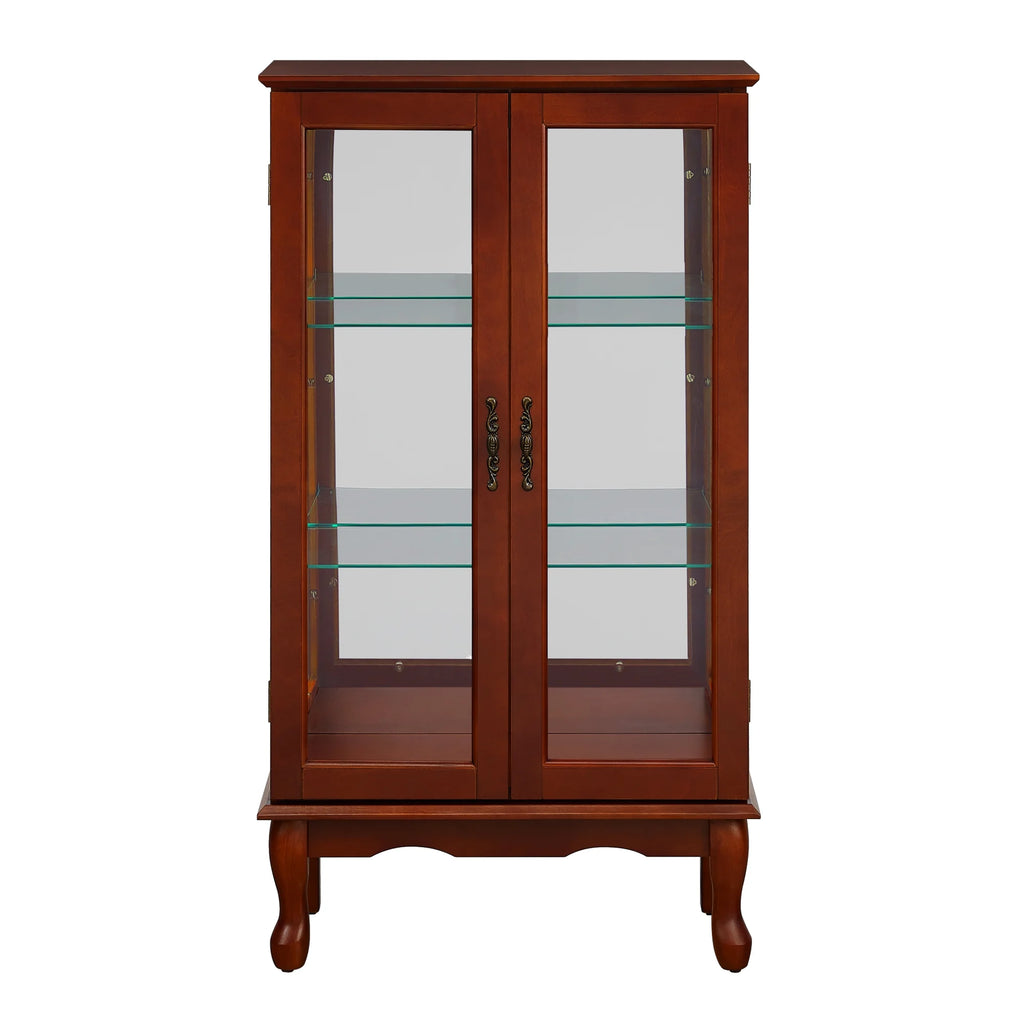 3 Tier Curio Cabinet with Tempered Glass Doors, Cherry C127438