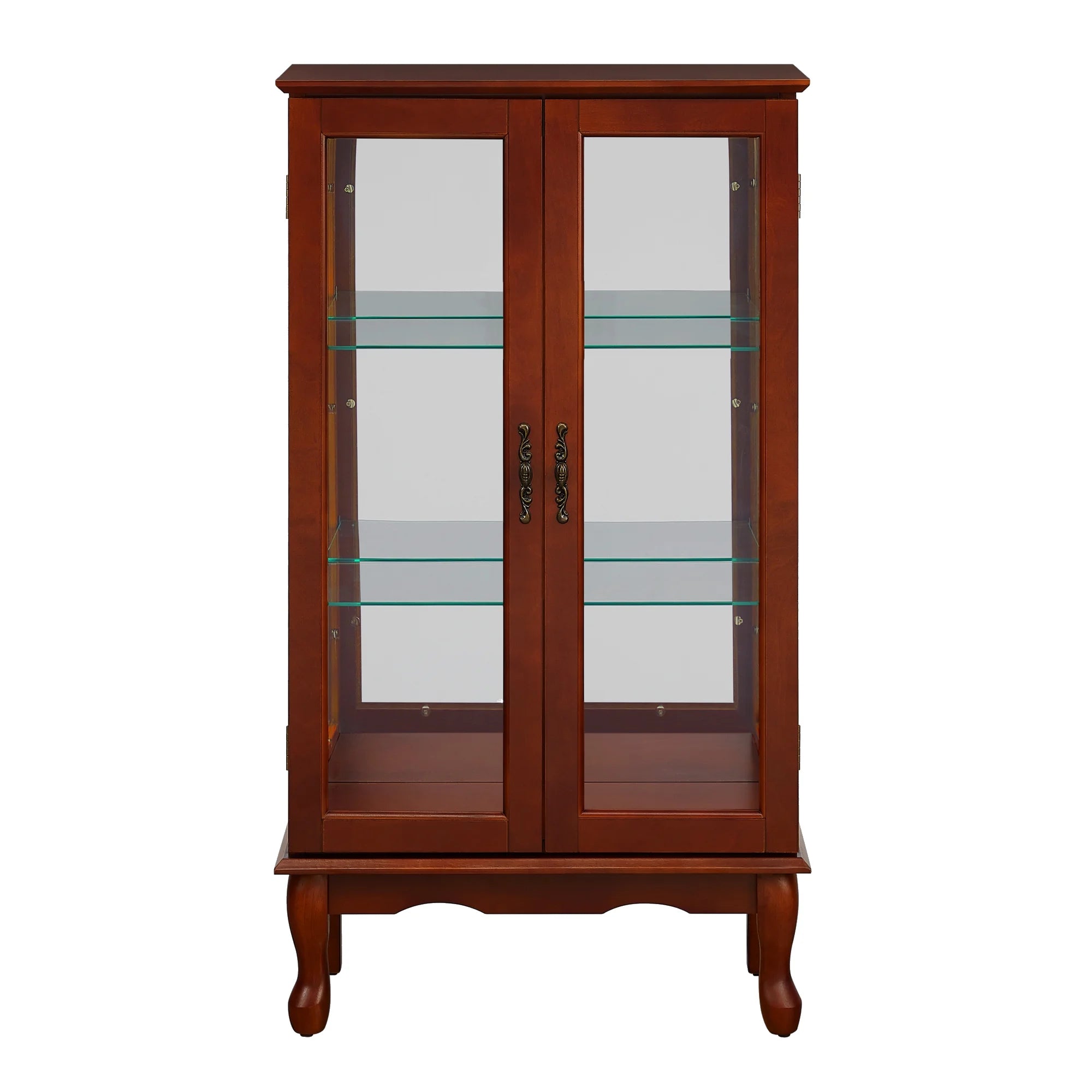 3 Tier Curio Cabinet with Tempered Glass Doors, Cherry C127438