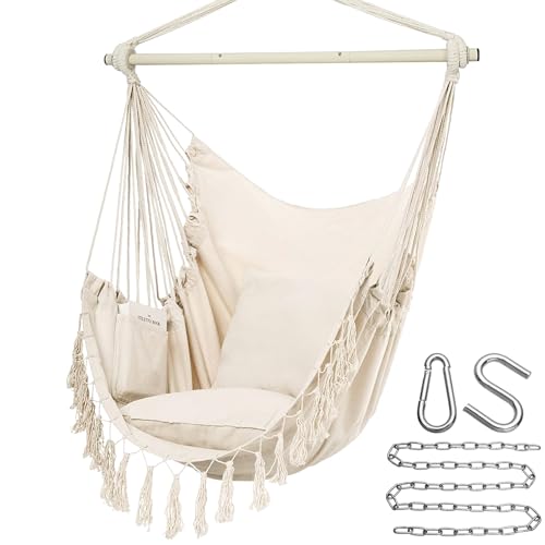 Large Macrame Hanging Hammock Chair with 2 Cushions, Max 500 Lbs V4661