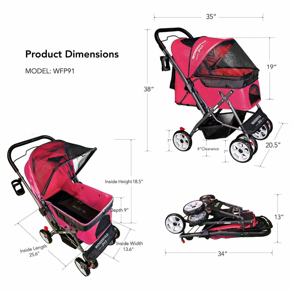 4 Wheels Folding Pet Stroller with Reversible Handle Bar S60426