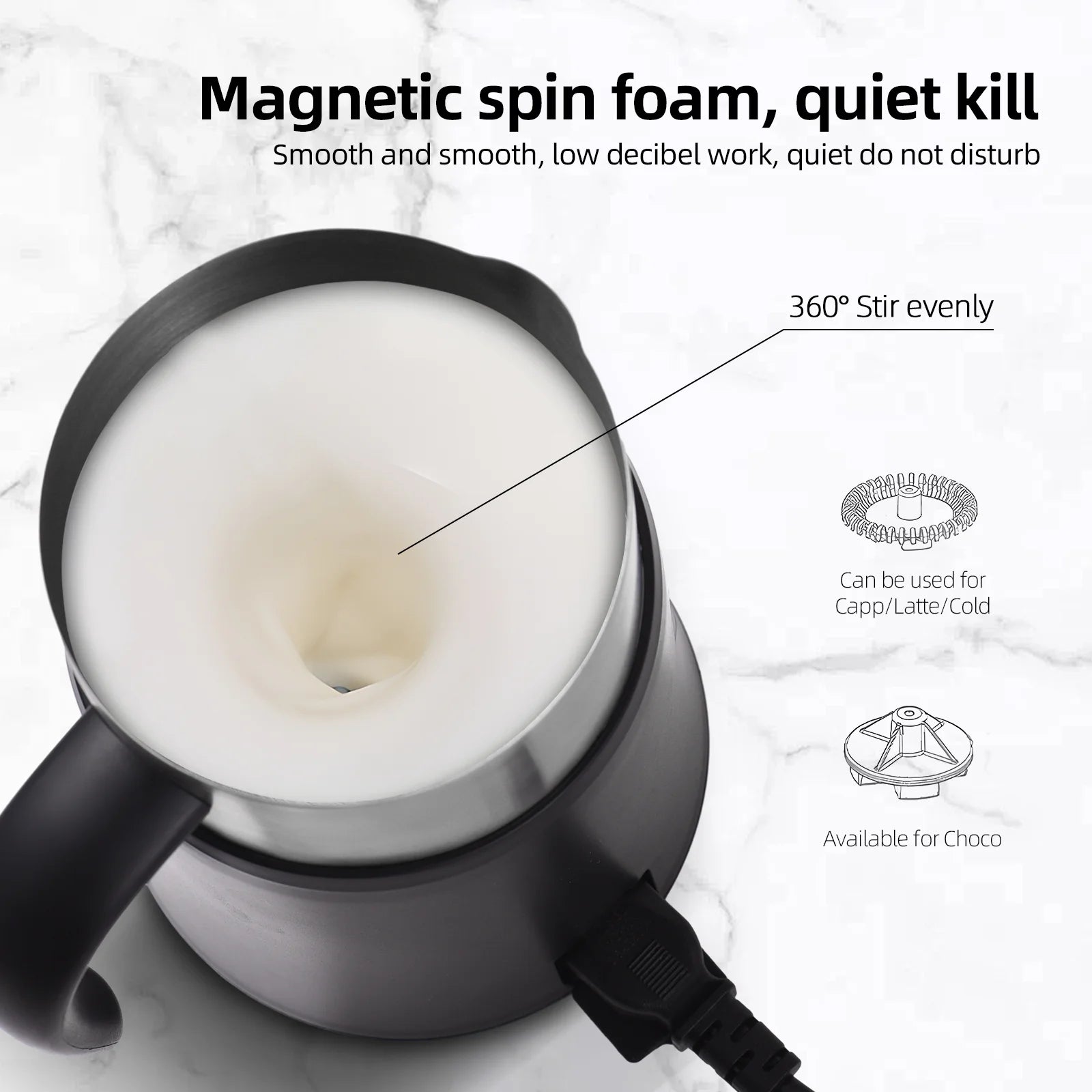 5 in 1 Electric Milk Frother - 24oz/700ml Hot and Cold Foam Maker and Milk Warmer 500W Non-Slip Coffee Frother G804706