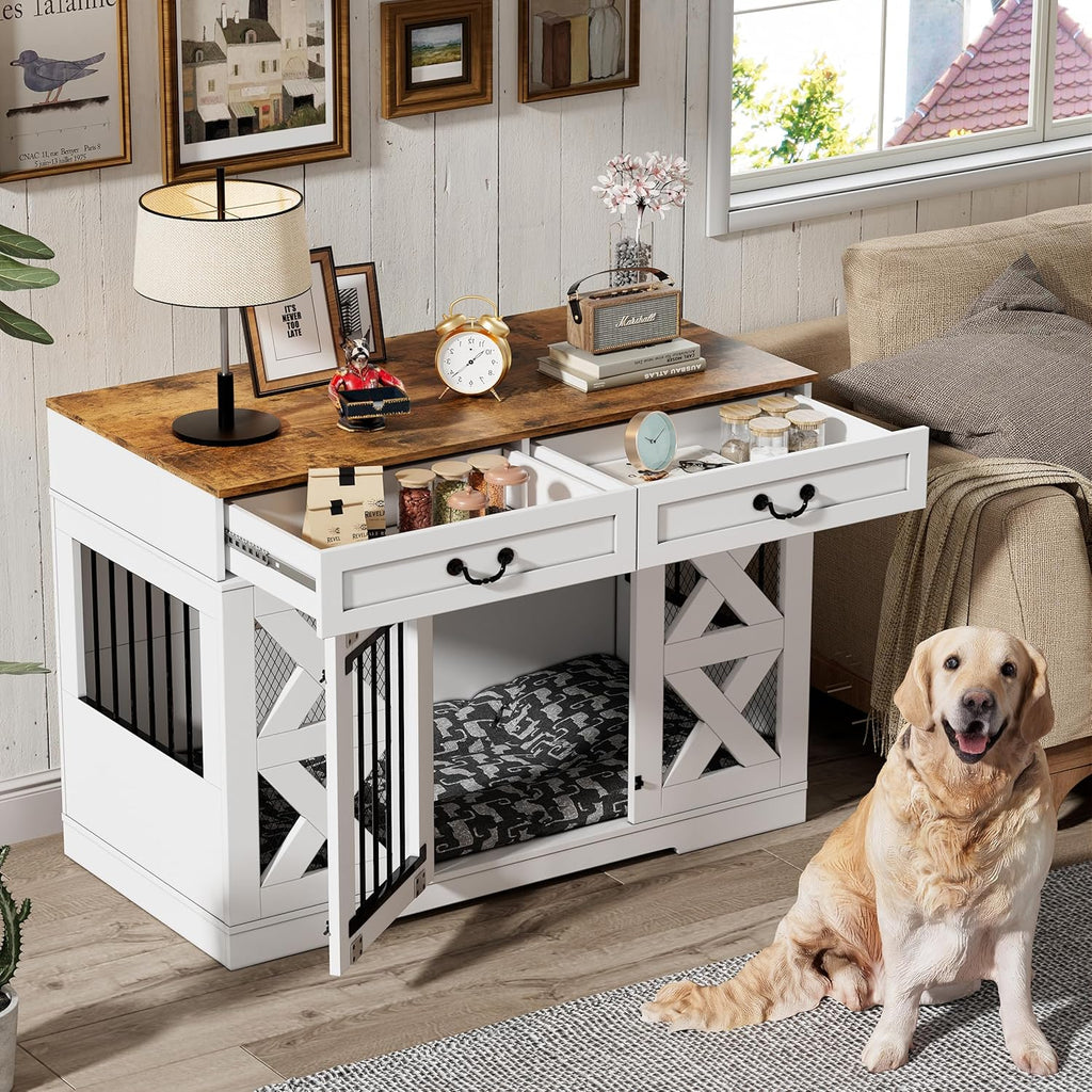 Large Dog Crate with Drawers Storage and Locks Z919408