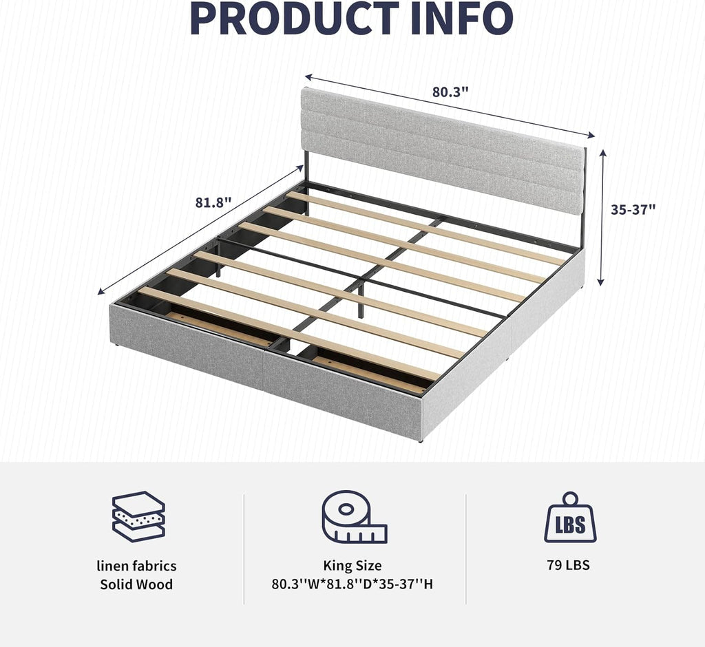Light Grey King Size Bed Frame with 2 Storage Drawers T1158