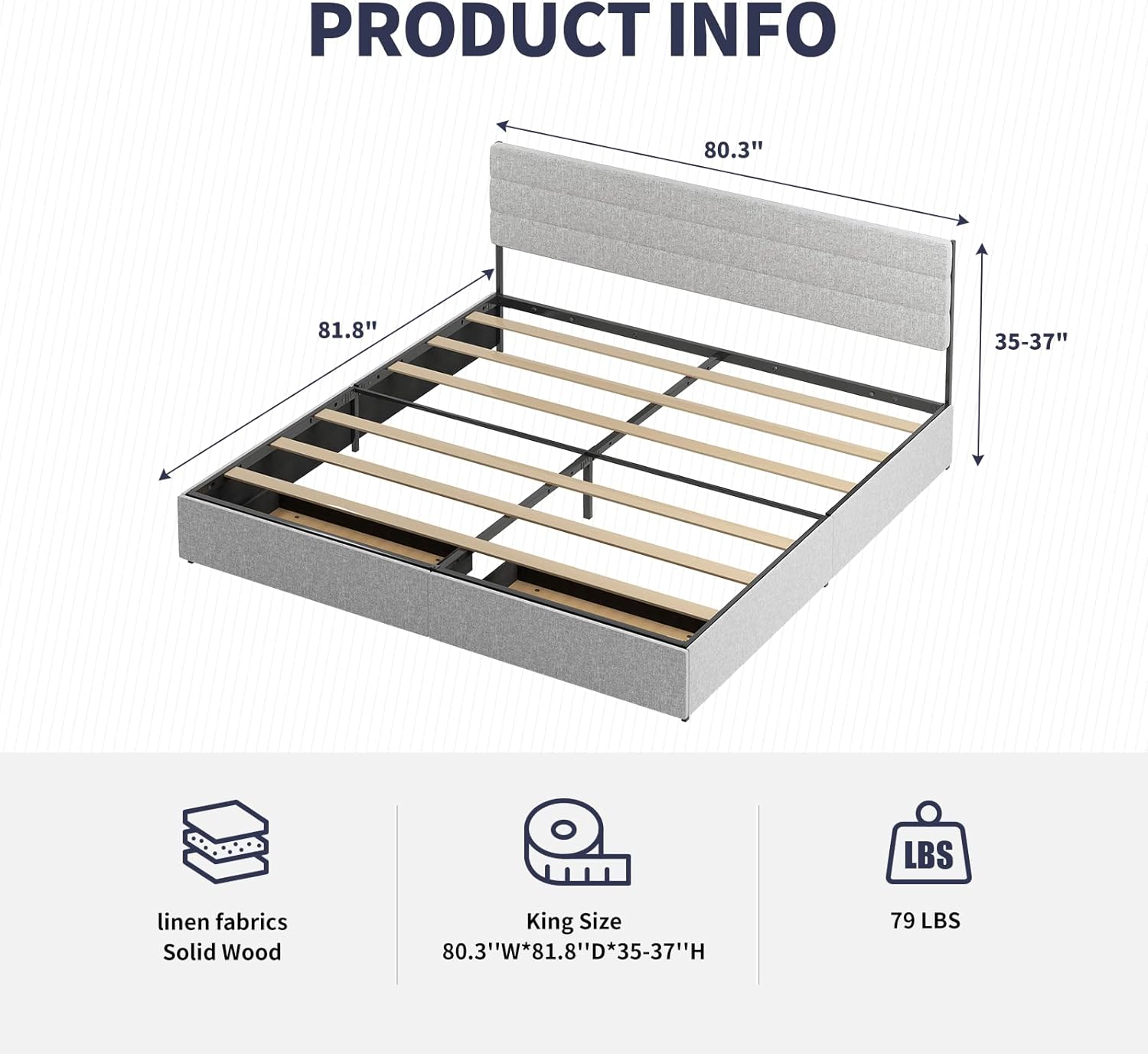 Light Grey King Size Bed Frame with 2 Storage Drawers T1158