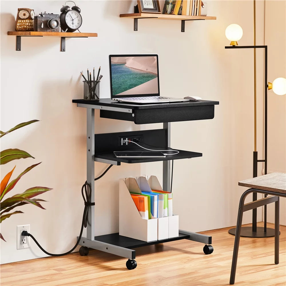 Black 31.5''H Laptop Computer Desk with Power Outlet A225