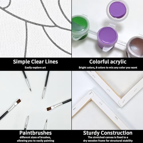 Pre Drawn Canvas Painting Kit with 8 Acrylic Colors, 3 Brush, 1 Pallet (12x16) G6913