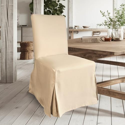 Set of 4 Solid Beige Linen Cotton Dining Chair Cover X156