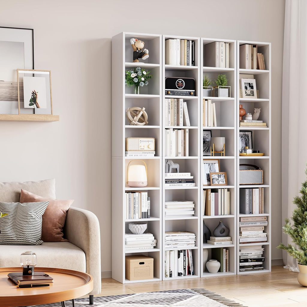 White 8-Tier Narrow Bookshelf with Adjustable Shelves O7424