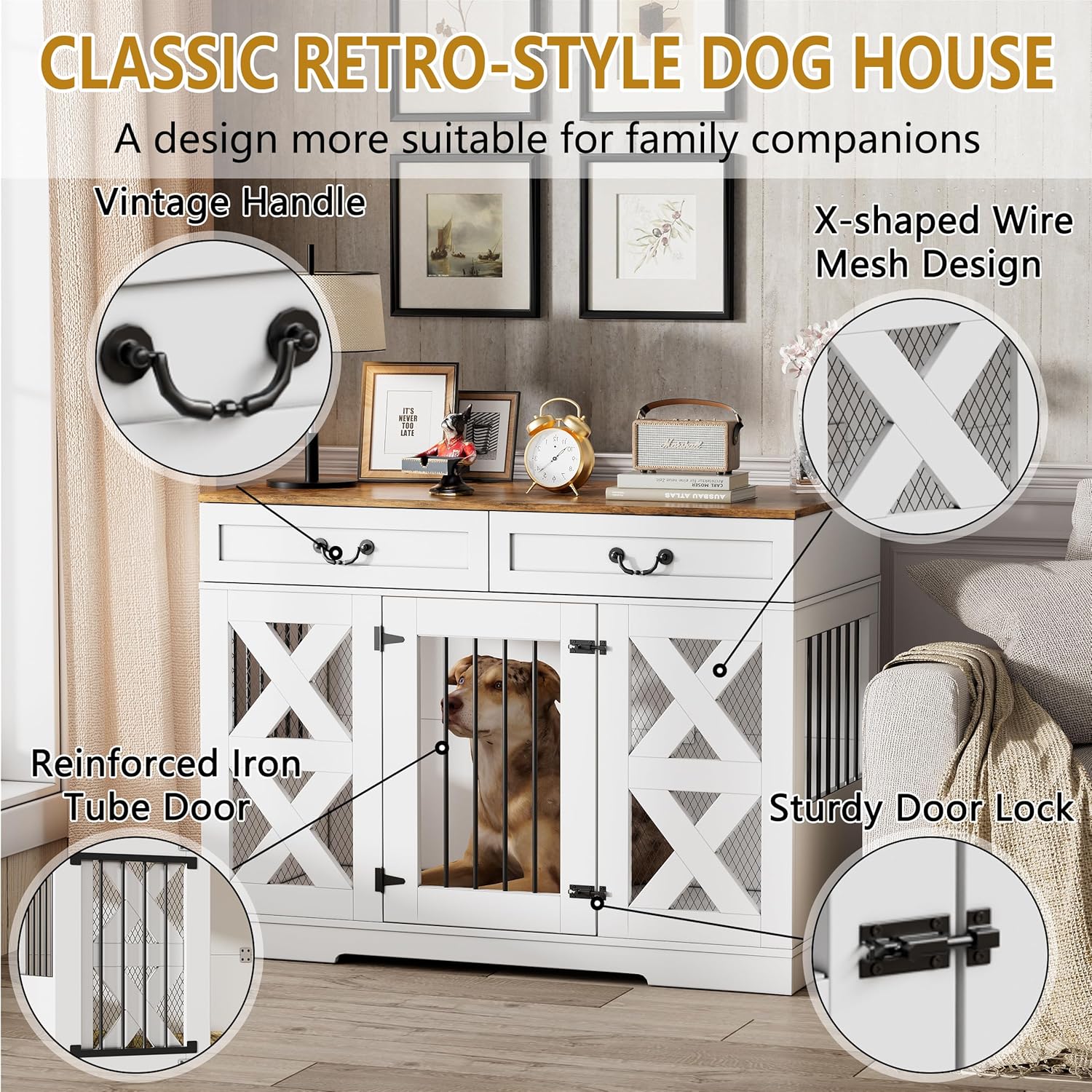Large Dog Crate with Drawers Storage and Locks Z919408