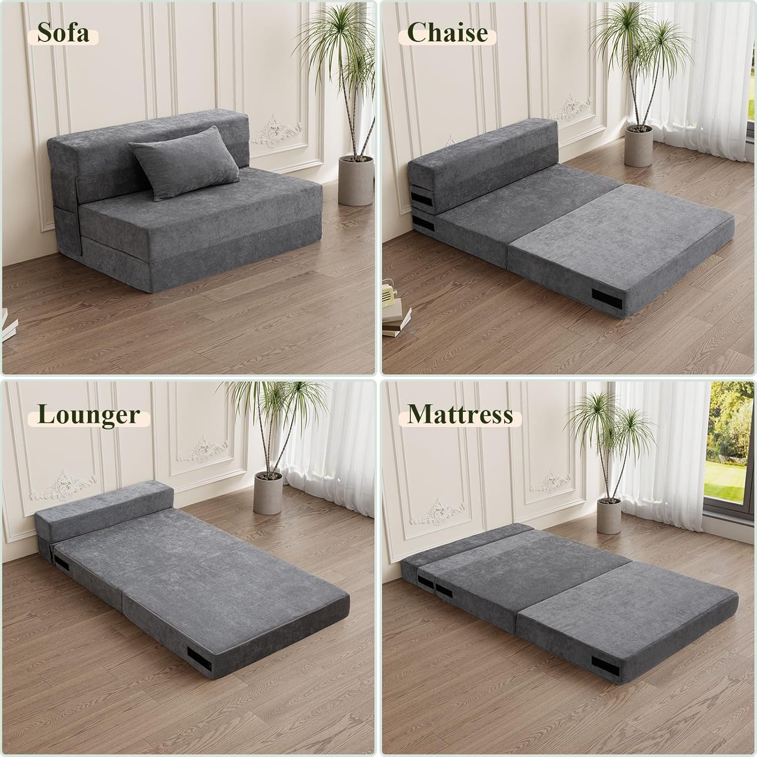Gray Folding Sofa Bed with Pillow G156408