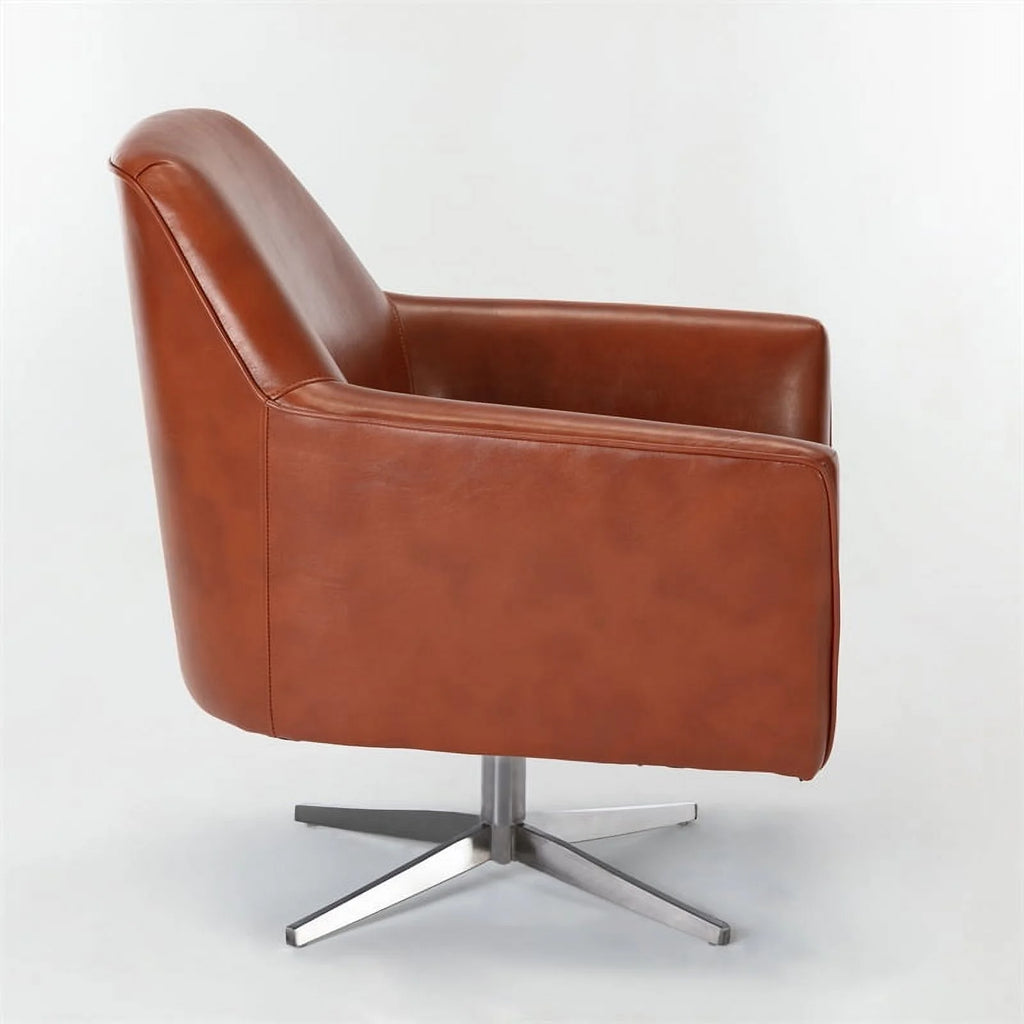 Caramel Brown Faux Leather Swivel Armchair C14026