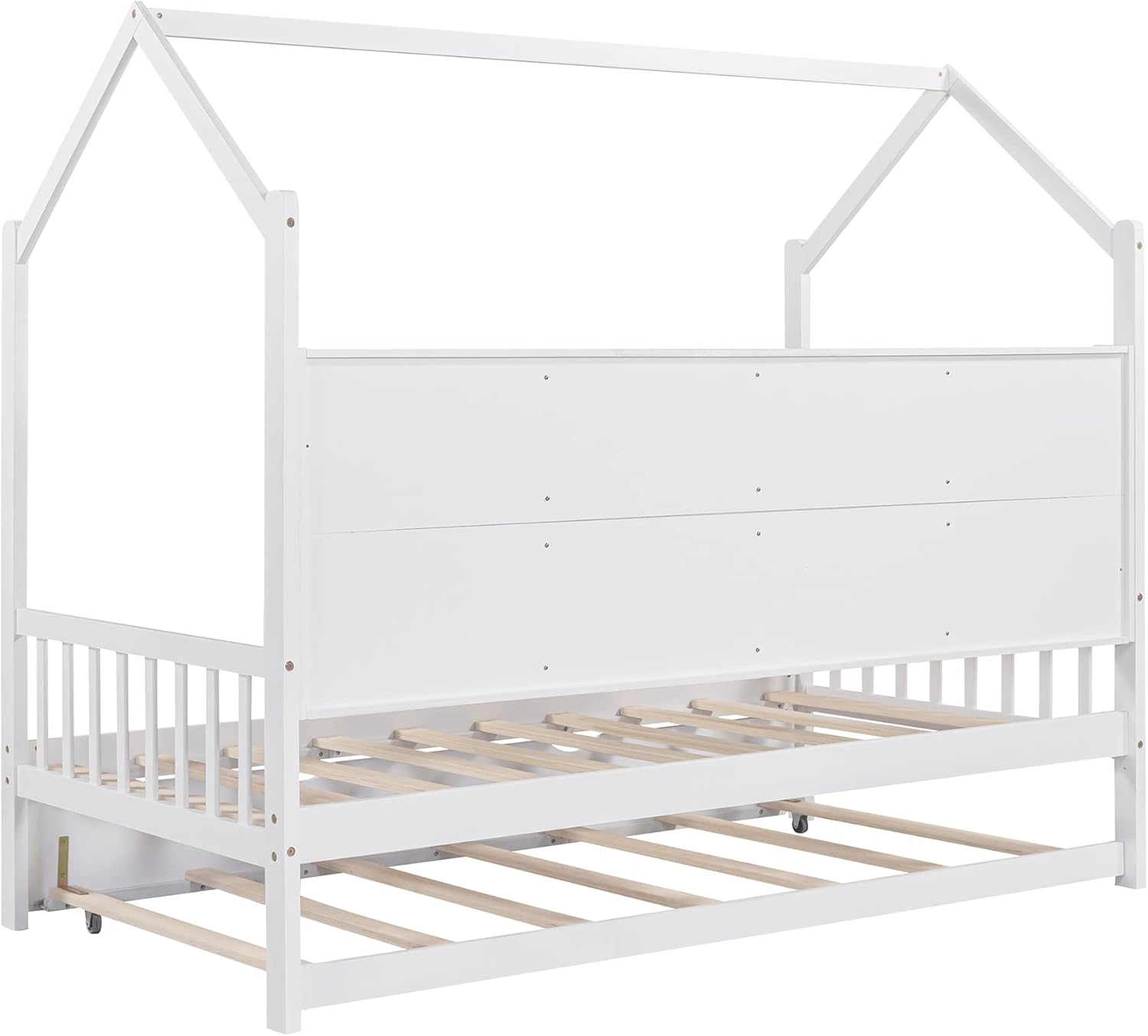 White Twin Size Wooden Platform Bed with Trundle and Storage Shelf E97842
