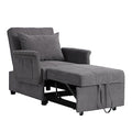 Black PU Leather Convertible Chair Sleeper Bed with Lumbar Pillow Q15183